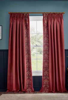 Strawberry Thief Embroidery Pencil Pleat, Berry - Ready Made Curtains